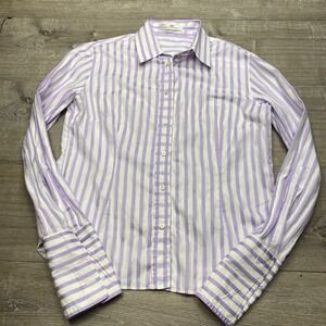 Carolina Herrera Button Down Shirt Womens 16 Purple Striped French Cuff Office